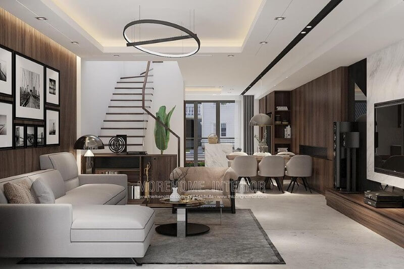 Thiết kế phòng khách liền phòng bếp, phòng ăn phong cách hiện đại đã trở thành xu hướng ấn tượng nhất hiện nay. Thiết kế phòng ngủ