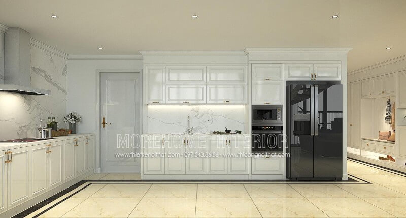 Tủ bếp gỗ tự nhiên với gam màu trắng chủ đạo mang lại sự thanh thoát và tinh tế hơn cho không gian nội trợ Tủ bếp hiện đại,tủ bếp đẹp hiện đại, tủ bếp An Cường