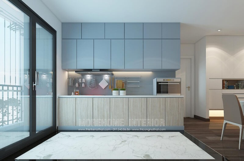 Sử dụng tủ bếp gỗ chữ i với chất liệu gỗ công nghiệp làm cho căn bếp tuy đơn giản nhưng lại trở nên nổi bật, sang trọng Tủ bếp hiện đại,tủ bếp đẹp hiện đại, tủ bếp An Cường