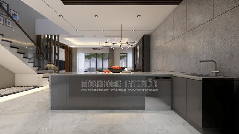 Xu hướng bố trí nội thất bàn đảo bếp tách riêng với phòng bếp tuy mới lạ nhưng khá tiện nghi khoa học sẽ phù hợp với không ít không gian hiện đại như nhà phố biệt thự. Thiết kế nội thất phòng bếp