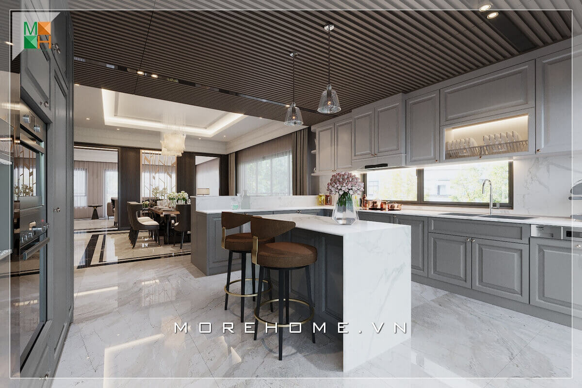 Ấn tượng với mẫu thiết kế phòng bếp sang trọng, đẳng cấp cho chung cư, nhà phố, biệt thự, mang phong cách hiện đại pha chút cổ điển truyền thống Thiết kế nội thất phòng bếp