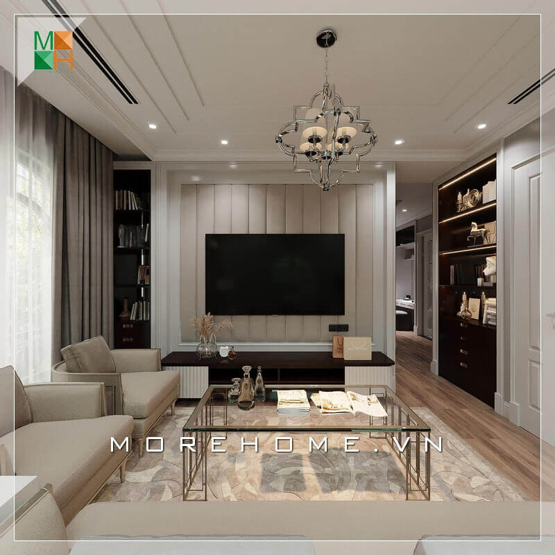 Ngắm nhìn mẫu thiết kế nội thất phòng khách đẹp, sang trọng cho chung cư, nhà phố, biệt thự mang phong cách tân cổ điển. Thiết kế phòng khách tân cổ điển đang là một xu thế đang được săn đón nhất hiện nay. Lối thiết kế phòng khách cổ điển xen lẫn hiện đại này sẽ đem lại nét mới, nét cổ vì thế không bao giờ lỗi mốt với thời gian. Thiết kế nội thất phòng khách biệt thự