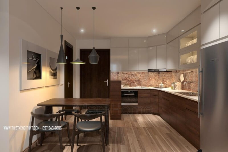 Nội thất phòng bếp chung cư gỗ công nghiệp phong cách hiện đại Thiết kế phòng bếp hiện đại