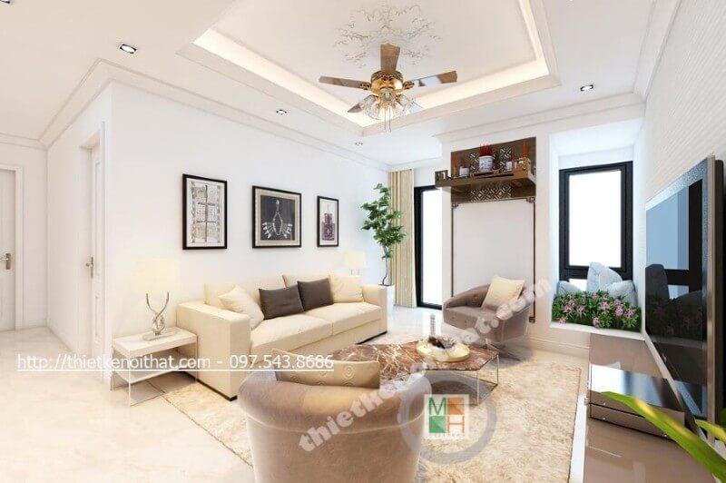 Trang trí nội thất phòng khách hiện đại, đơn giản nhưng vẫn đảm bảo công năng sử dụng của gia chủ Thiết kế phòng khách chung cư hiện đại