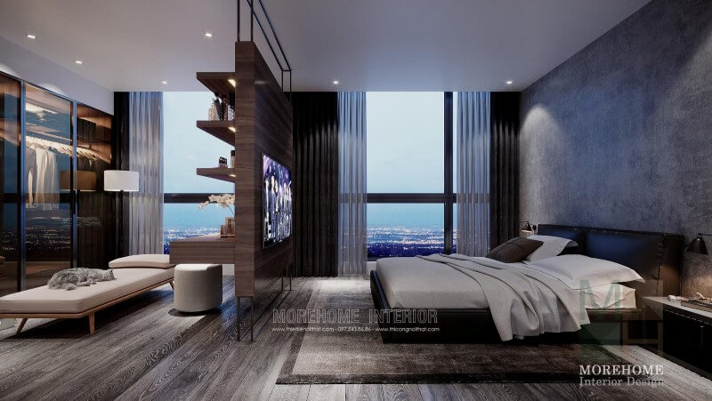 Mẫu giường ngủ hiện đại đơn giản kết hợp ga màu trắng tạo vẻ đẹp huyền bí và sang trọng Thiết kế chung cư