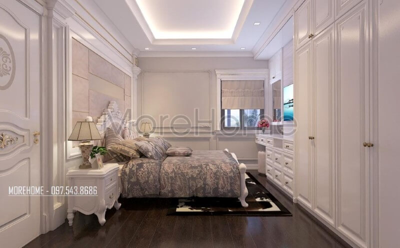 Mẫu giường ngủ cao cấp đươc thiết kế theo phong cách tân cổ điển trau chuốt tới từng góc cạnh Thiết kế chung cư