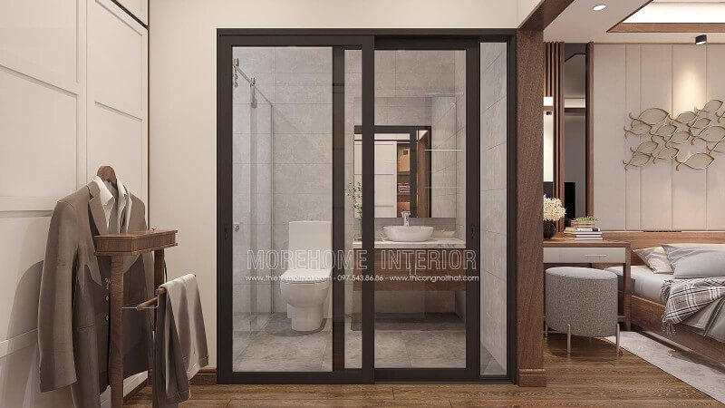 Thường với xu hướng trang trí nội thất mở, bạn sẽ đi thẳng từ phòng ngủ đến phòng tắm nhưng với cách bố trí tủ quần áo như trên thì việc trang trí lối đi qua phòng thay đồ rồi đến nhà tắm là một ý tưởng khá khéo léo.