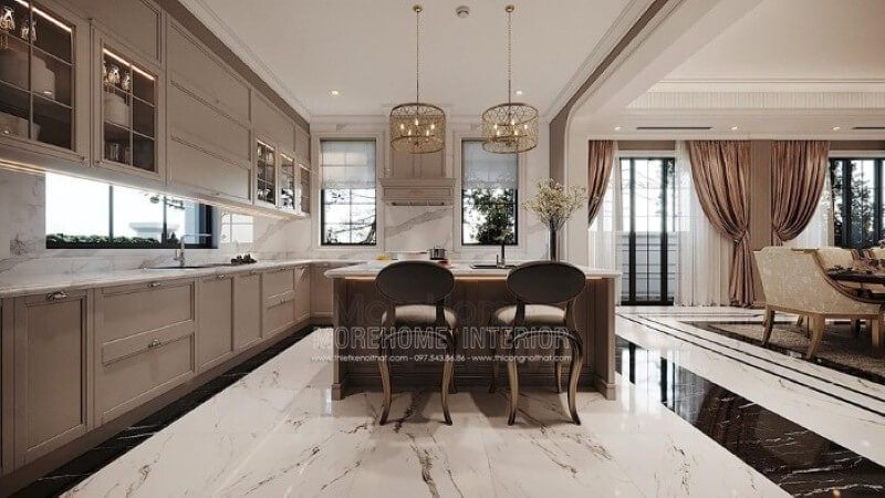 Mẫu tủ bếp đảo phong cách đương đại đẹp, sang trọng cho biệt thự, nhà phố.