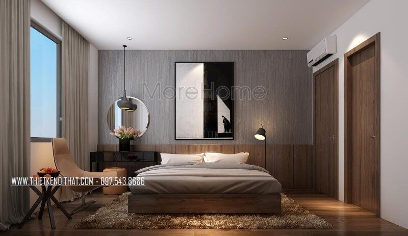 Thiết kế nội thất phòng ngủ Master đơn giản, thông minh với đồ nội thất âm tường giúp tận dụng tối đa diện tích