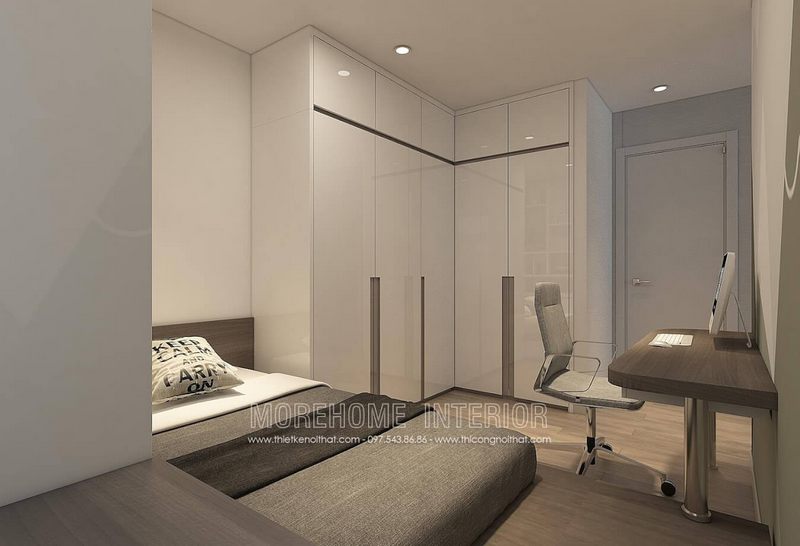 Tủ áo phòng ngủ Master chữ L, tay nắm vát cắt CNC