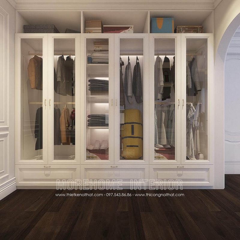 Tủ áo cánh kính kết hợp đèn Led