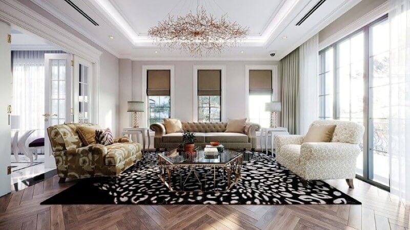 Bộ bàn ghế sofa văng đơn có thiết kế đôi tân cổ điển, đẹp mắt và sang trọng, phù hợp với không gian biệt thự, nhà phố.