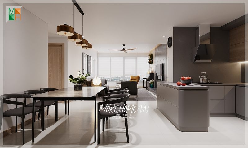 Tủ bếp được thiết kế theo phong cách hiện đại giúp tạo nên không gian bếp gọn nhẹ, sạch sẽ và thuận tiện.