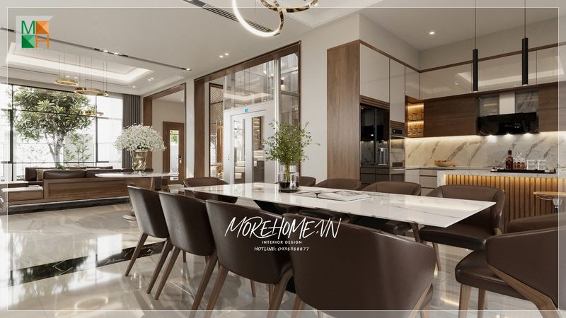 Sự sang trọng và thân thiện được tạo nên khi bước chân vào căn phòng do đá lát sàn có gam màu đen - trắng.